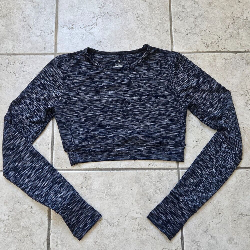Agent 84 Cropped Top Women Small Dark Gray Long Sleeve Thumbholes Workout Gym